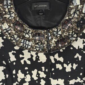 St. John Long Jacket Black & Ivory w/ Sequin Embellishment – Size 6